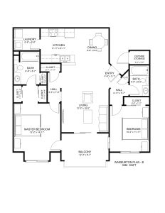 Apartment 2BR 1086SF Floor Plan