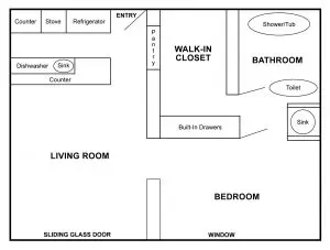 Apricot Pits Apartments Floorplan for One Bedroom & Junior One Bedroom Units