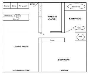 Apricot Pit Apartments floorplan for Remodeled One Bedroom & Junior One Bedroom Units