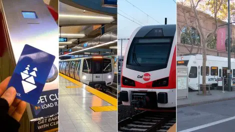Clipper card and South Bay transit services including BART, Caltrain, and VTA light rail.