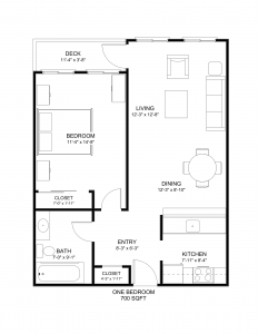 Apartment 700sqft 1x1 Floor Plan
