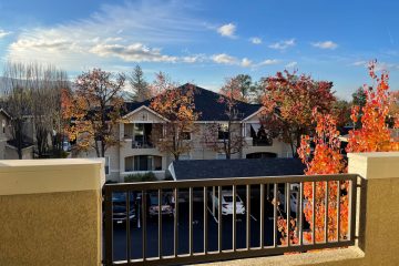 View of parking lot from apartment unit patio balcony.