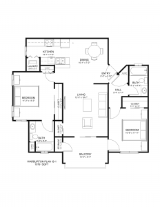 Apartment 2BR 1079SF Floor Plan