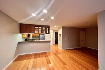 Boston floorplan, view of kitchen from den living room area.