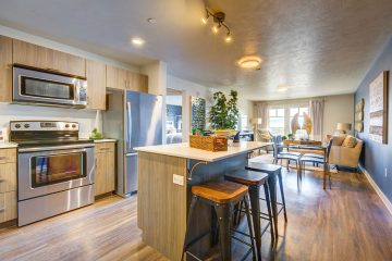 Midtown 360 Apartment Unit Kitchen & Living Room