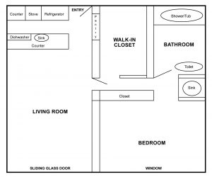 Apricot Pit Apartments floorplan for Remodeled One Bedroom & Junior One Bedroom Units