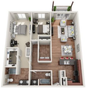 Apartment 3 Bed , 2 Bath Floor Plan