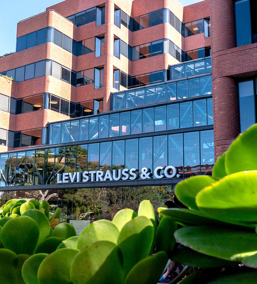 The Levi Strauss & Co. headquarters front entrance on Battery street in San Francisco, CA.